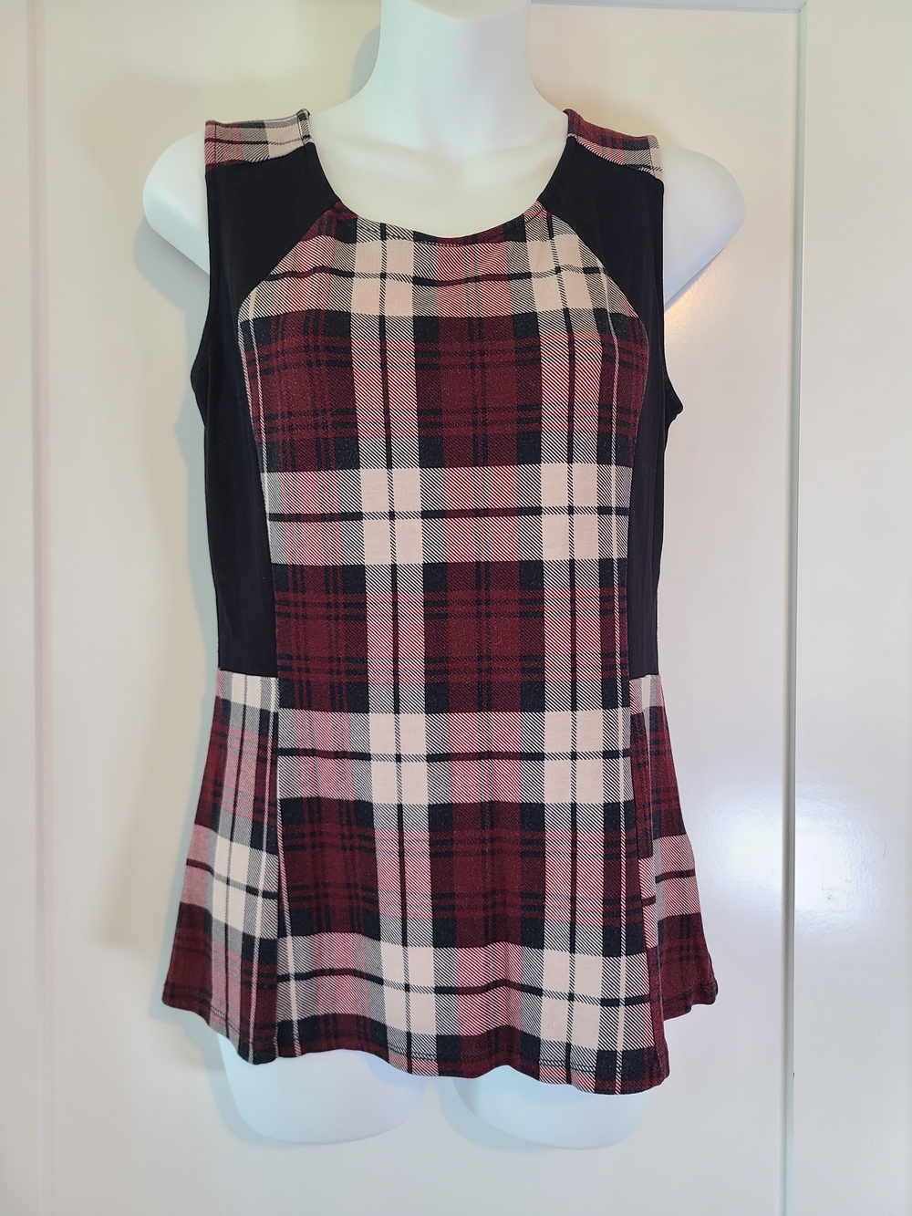 Ricki's Black and Red Plaid Sleeveless Peplum Tank